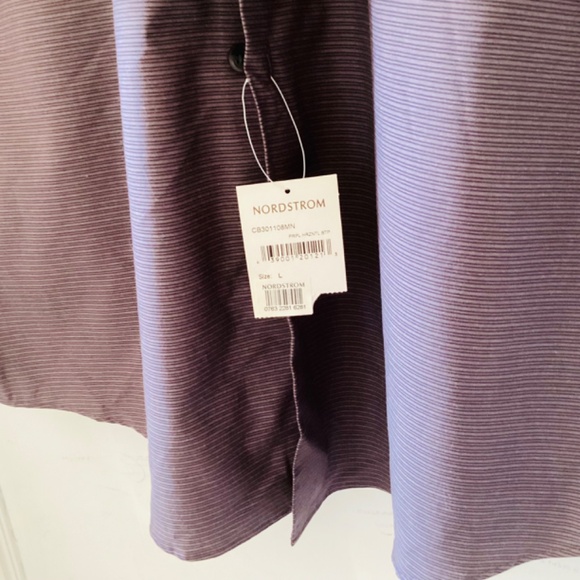 Nordstrom Calibrate Men's Short Sleeve Button Down purple horizontal stripe L - Picture 6 of 13